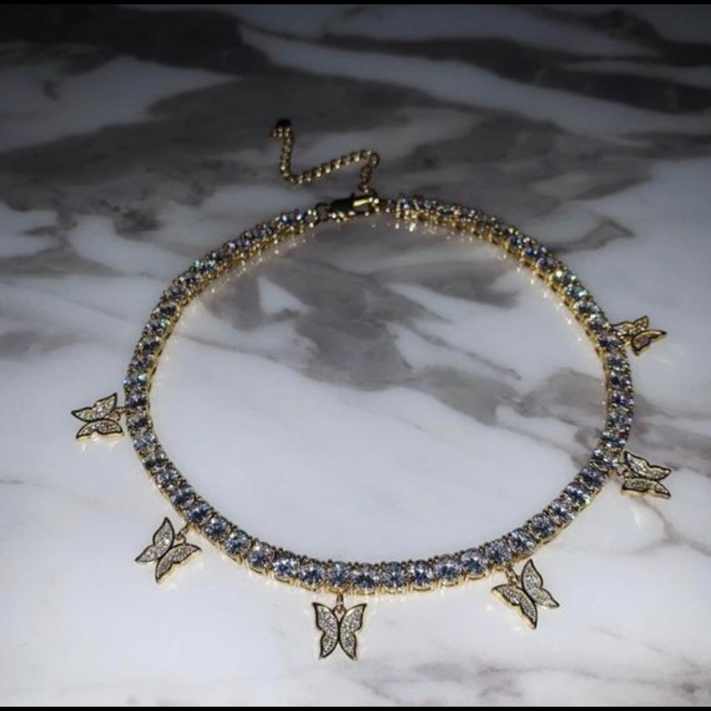 gold butterfly tennis choker